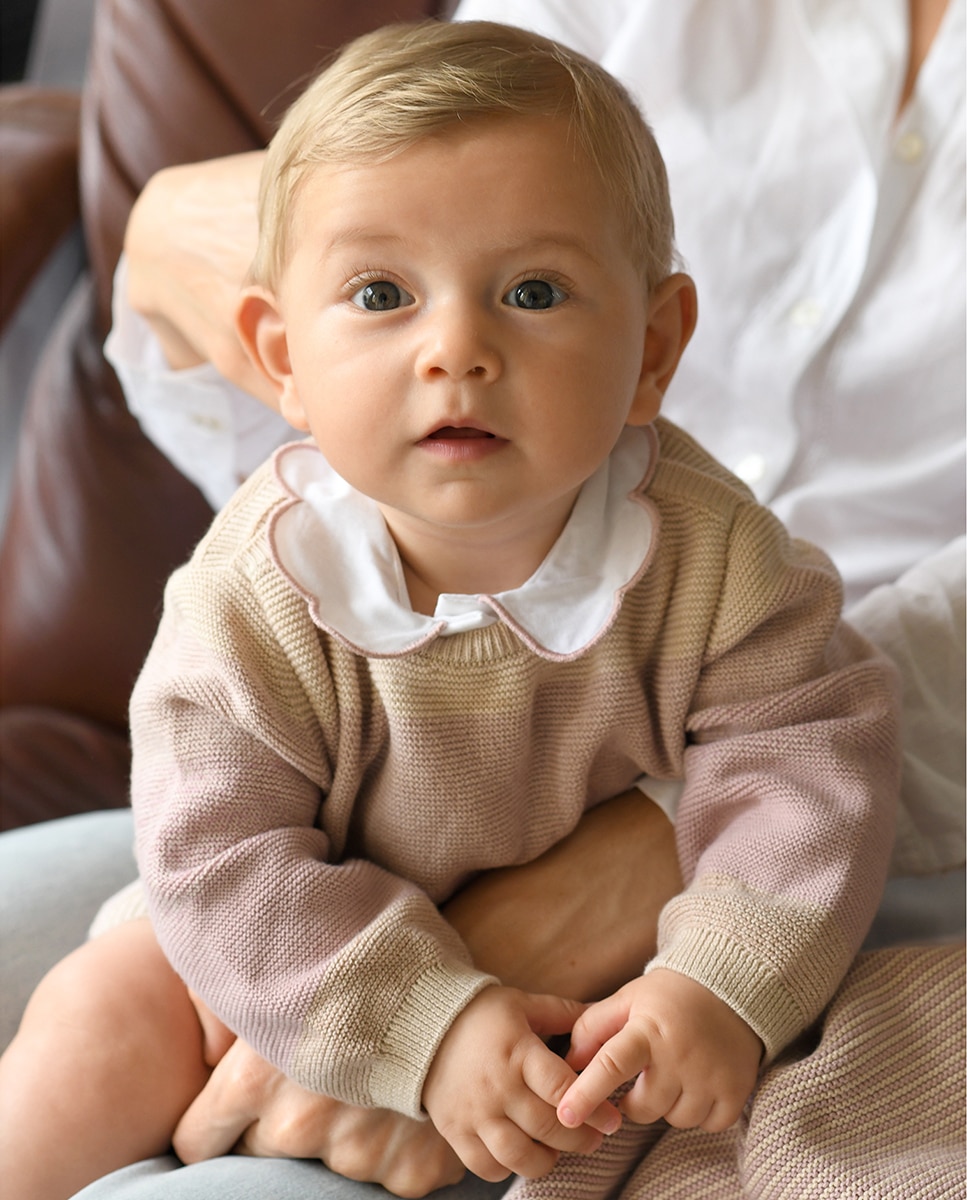 Camisola de Malha de Bebé Menina com Riscas KNOT Rosa-4