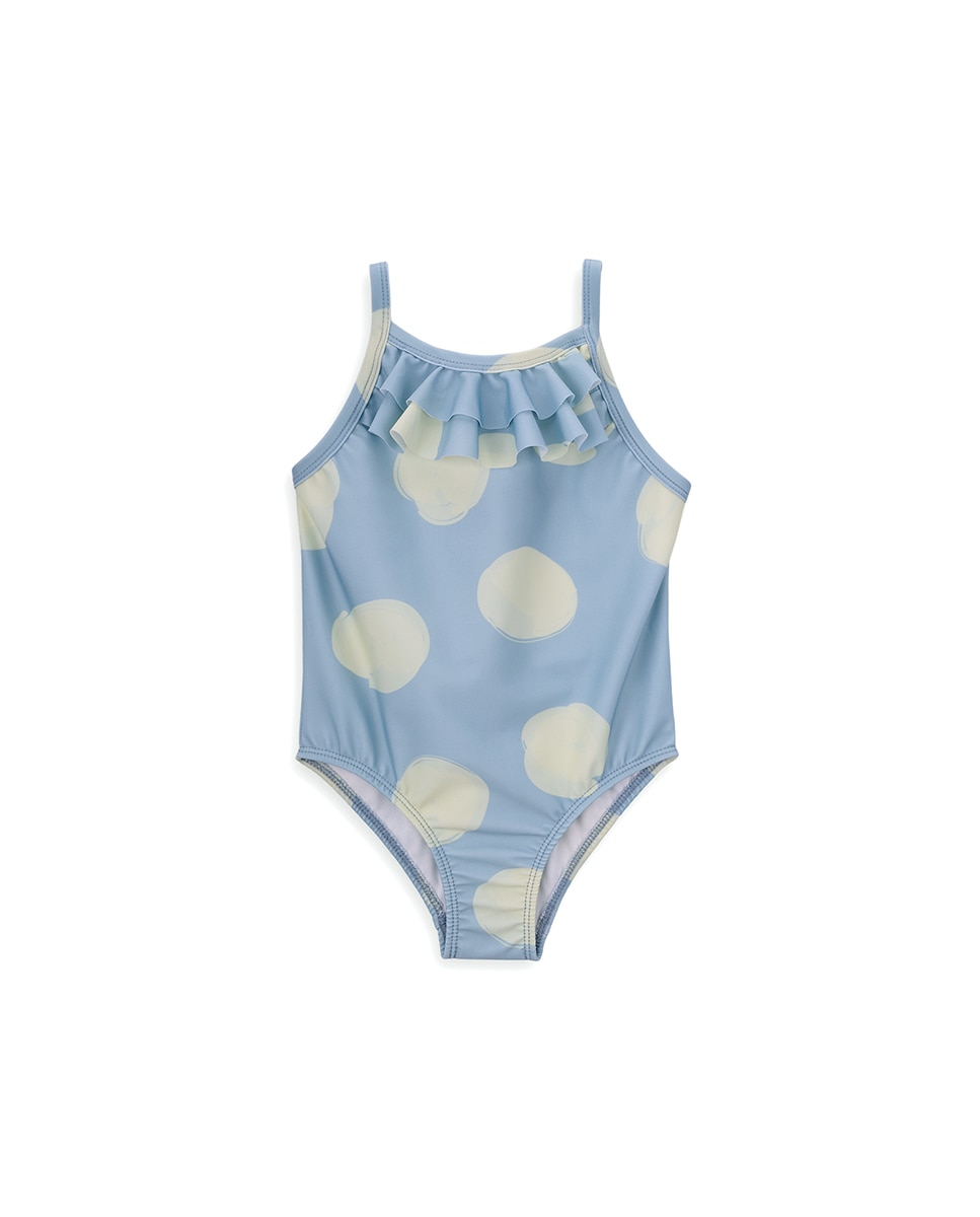 Fato de Banho de Menina com Estampado e Folhos KNOT Azul-claro-1