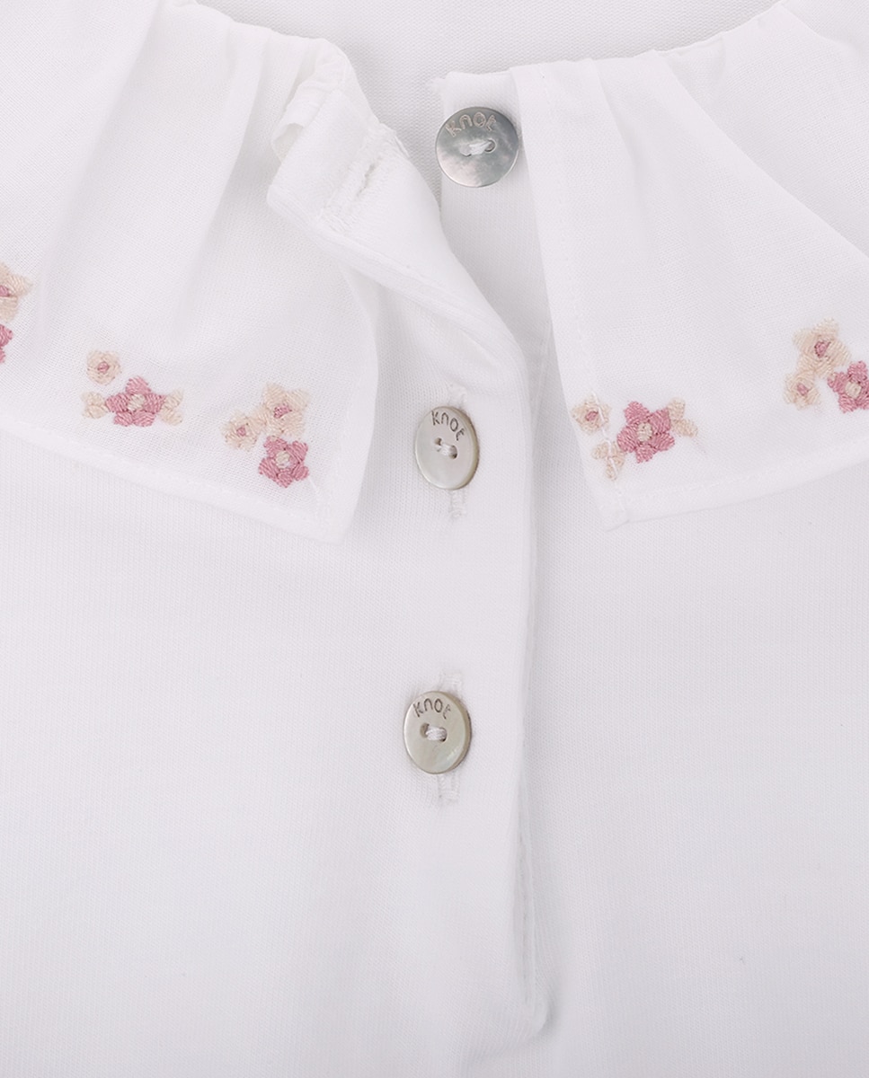Polo de Menina em Algodão Orgânico com Gola Bordada KNOT Branco-2