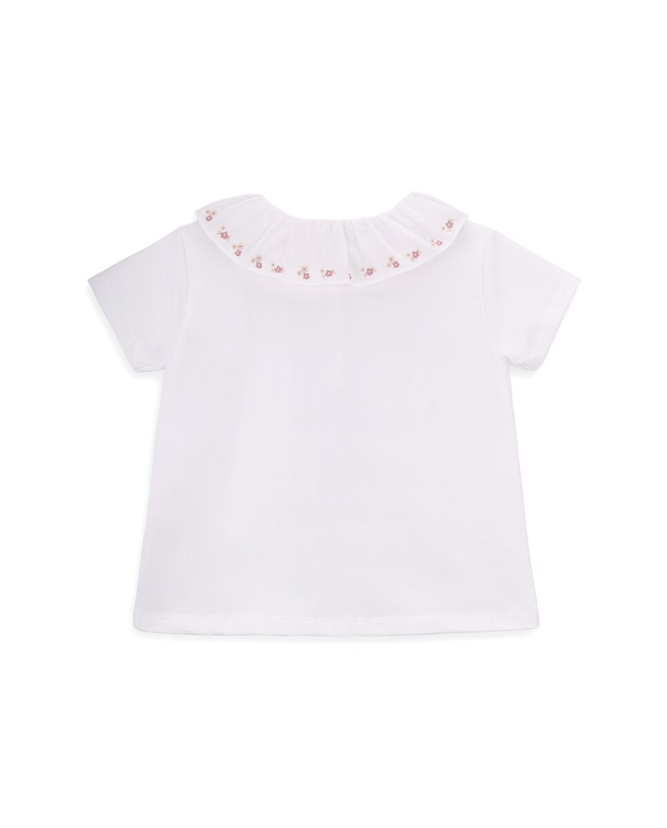 Polo de Menina em Algodão Orgânico com Gola Bordada KNOT Branco-3