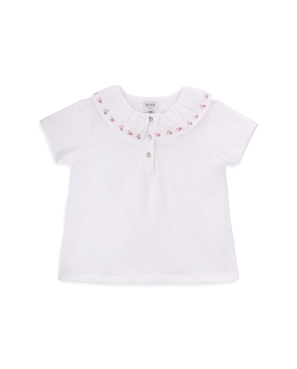 Imagem 0 de Polo de Menina em Algodão Orgânico com Gola Bordada