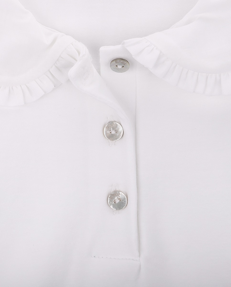 Polo de Menina em Algodão Orgânico com Gola com Folho KNOT Branco-2