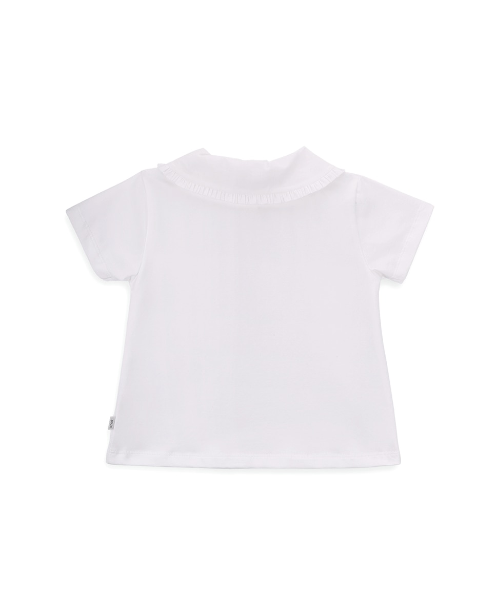 Polo de Menina em Algodão Orgânico com Gola com Folho KNOT Branco-3