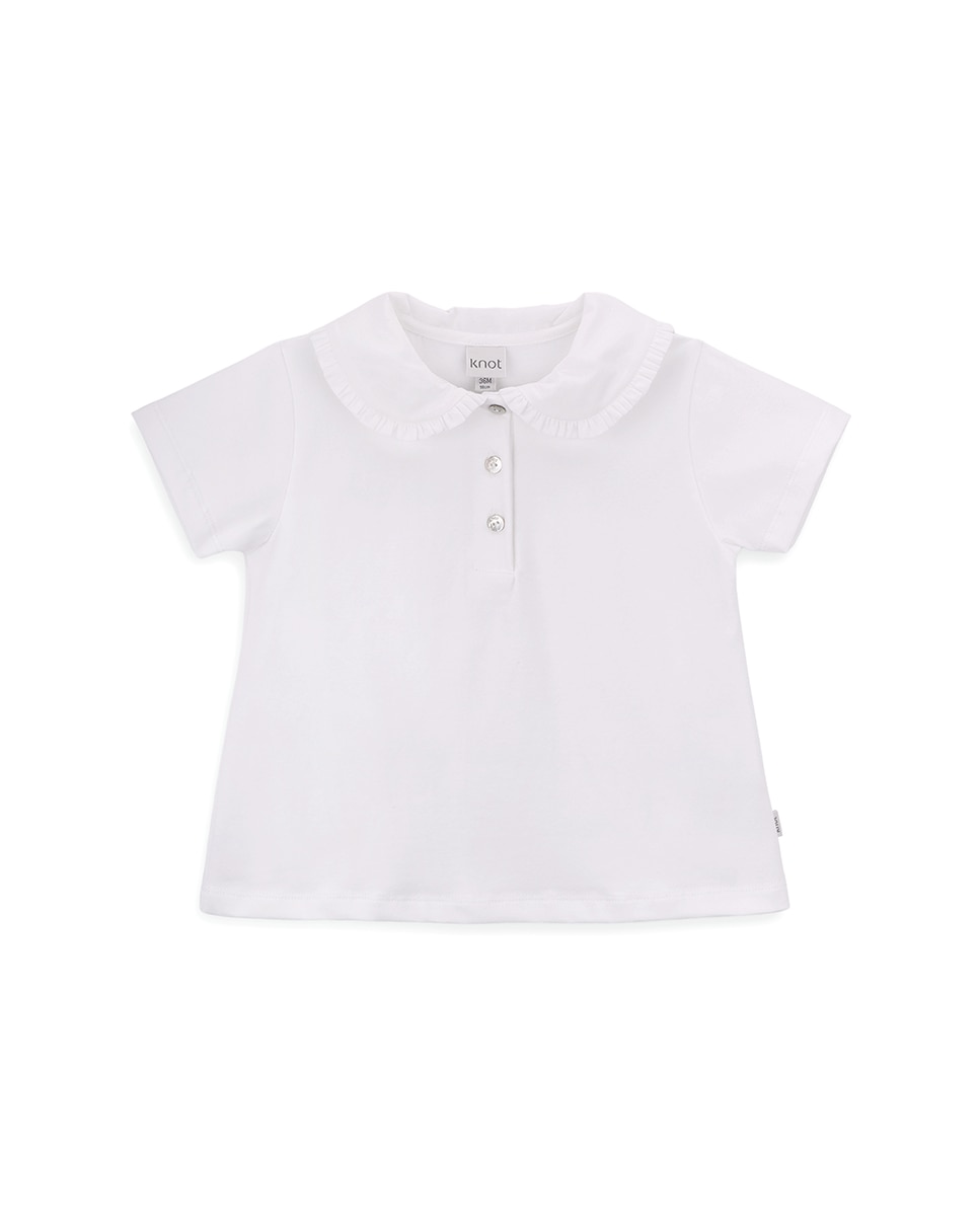 Imagem 0 de Polo de Menina em Algodão Orgânico com Gola com Folho
