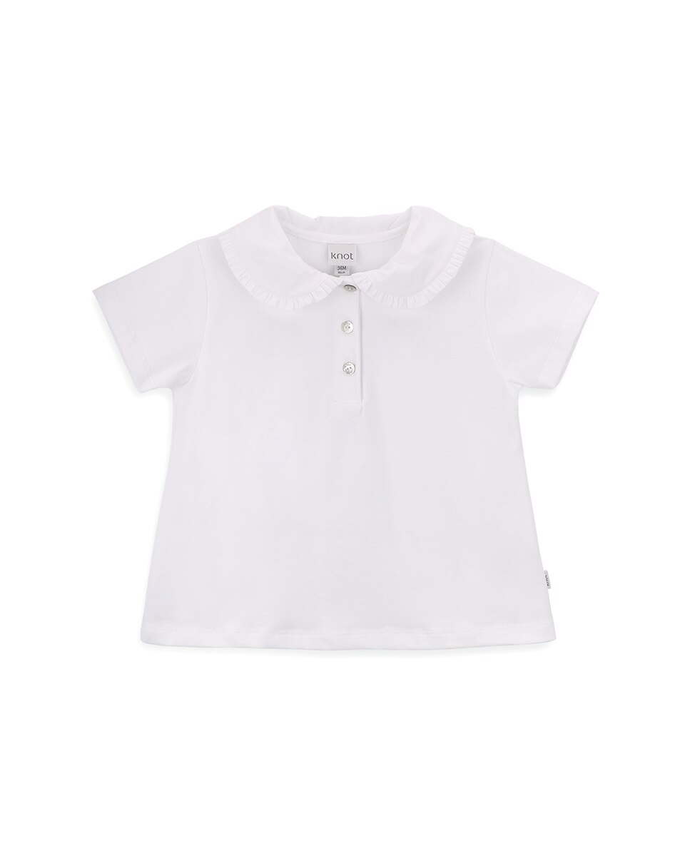 Imagem 0 de Polo de Menina em Algodão Orgânico com Gola com Folho