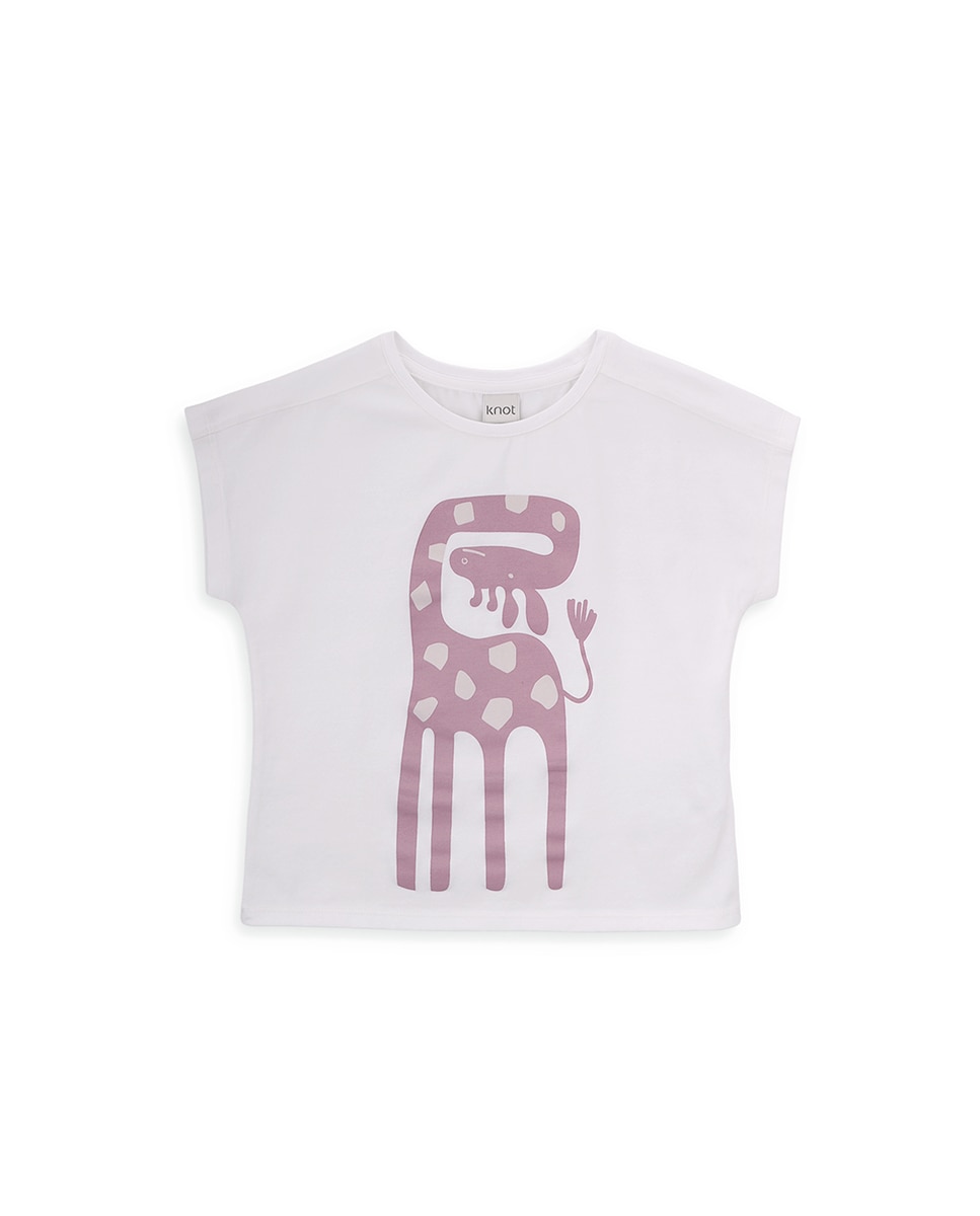 T-Shirt de Menina em Algodão com Desenho Frontal KNOT Branco-1