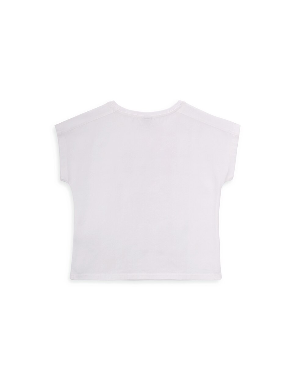 T-Shirt de Menina em Algodão com Desenho Frontal KNOT Branco-3