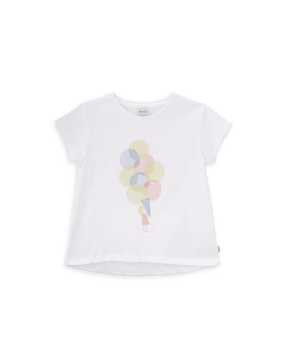 T-Shirt de Menina em Algodão com Desenho Frontal KNOT Branco-1