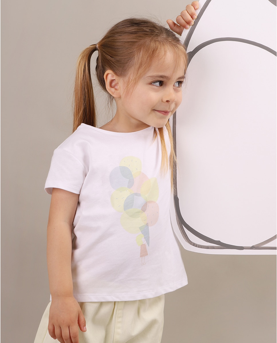 T-Shirt de Menina em Algodão com Desenho Frontal KNOT Branco-4
