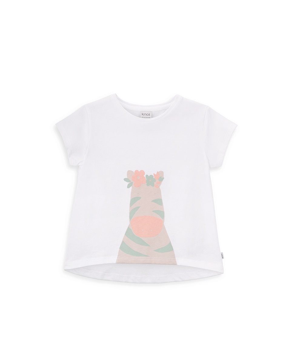 T-Shirt de Menina em Algodão com Desenho Frontal KNOT Branco-1