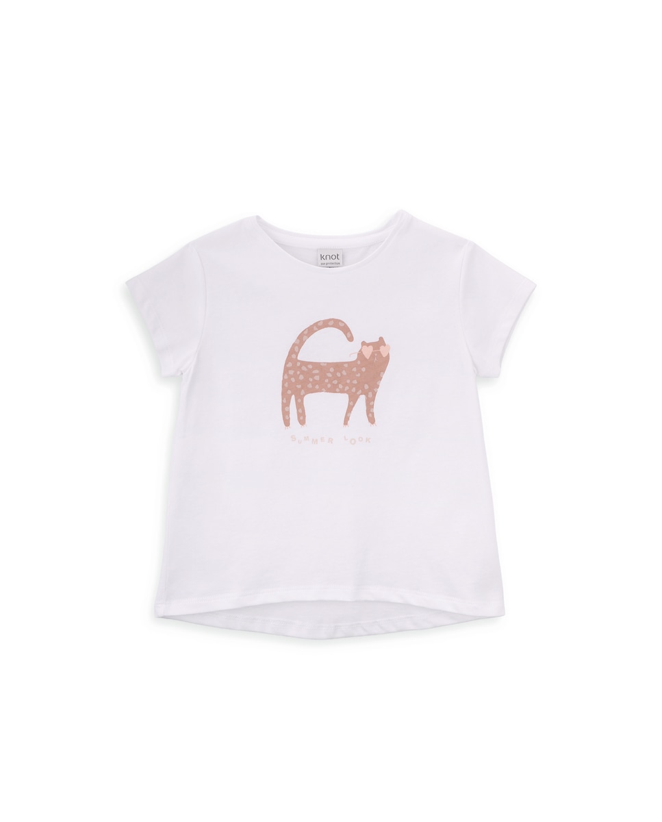 T-Shirt de Menina em Algodão com Desenho Frontal KNOT Branco-1