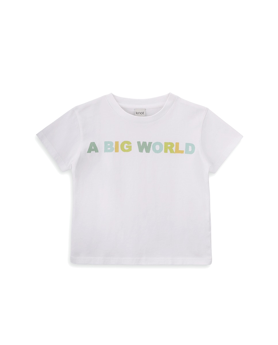 T-Shirt de Menino em Algodão com Frase KNOT Branco-1