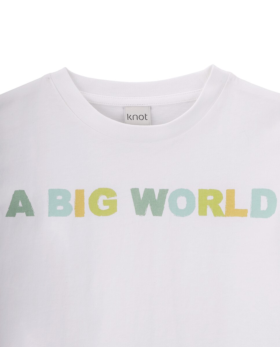 T-Shirt de Menino em Algodão com Frase KNOT Branco-2