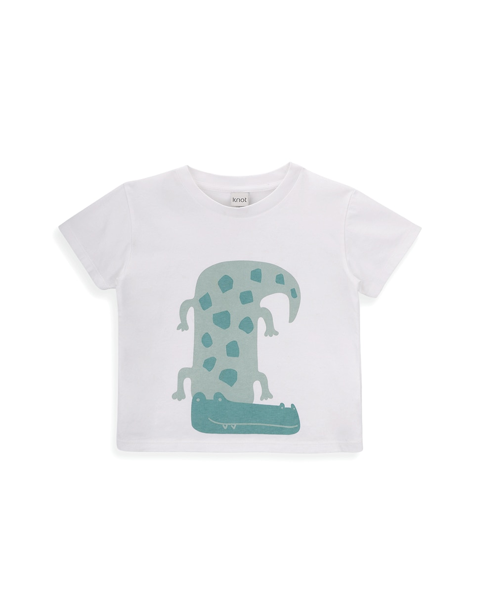T-Shirt de Menino em Algodão com Desenho Frontal KNOT Branco-1