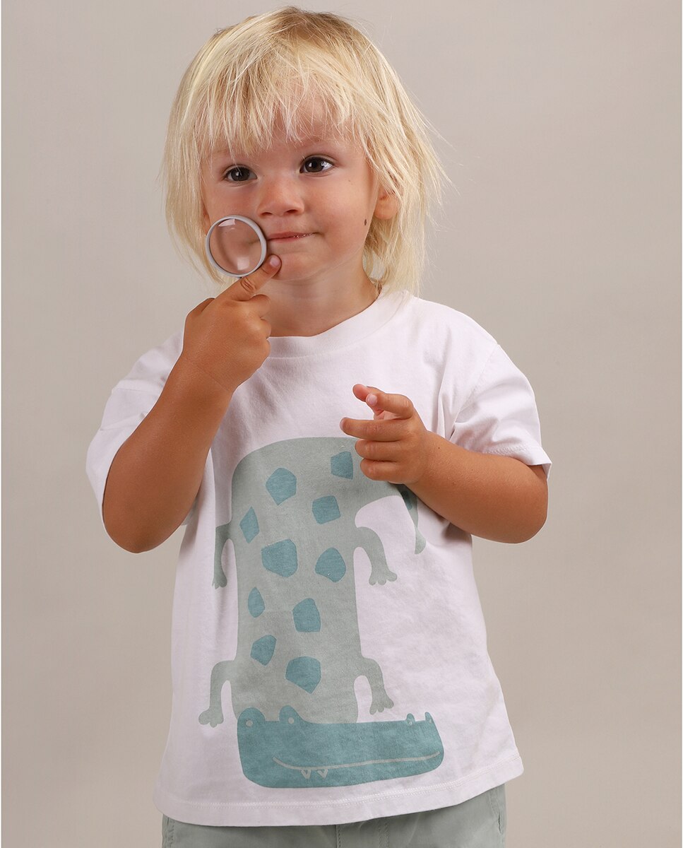 T-Shirt de Menino em Algodão com Desenho Frontal KNOT Branco-4