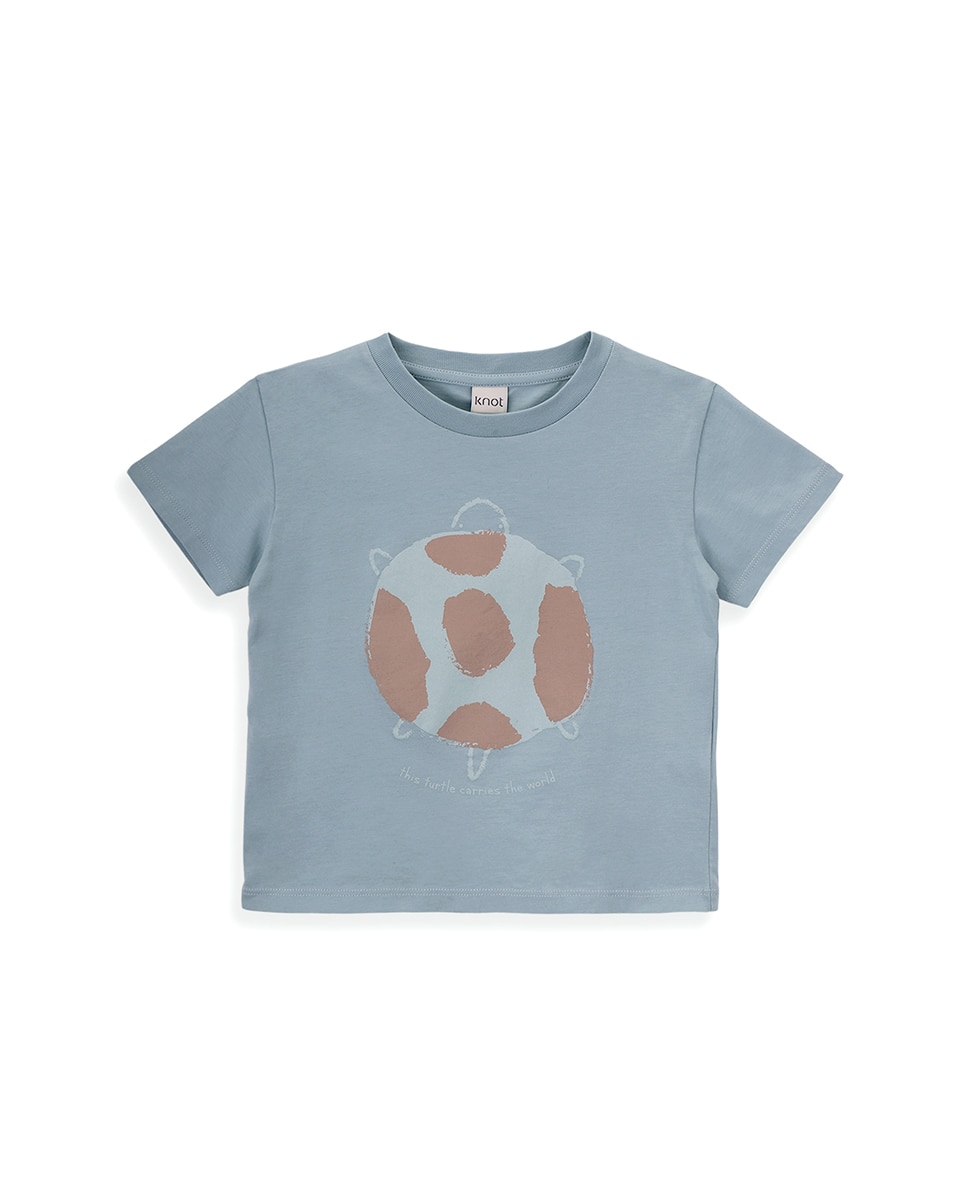 T-Shirt de Menino em Algodão com Desenho Frontal KNOT Azul-1