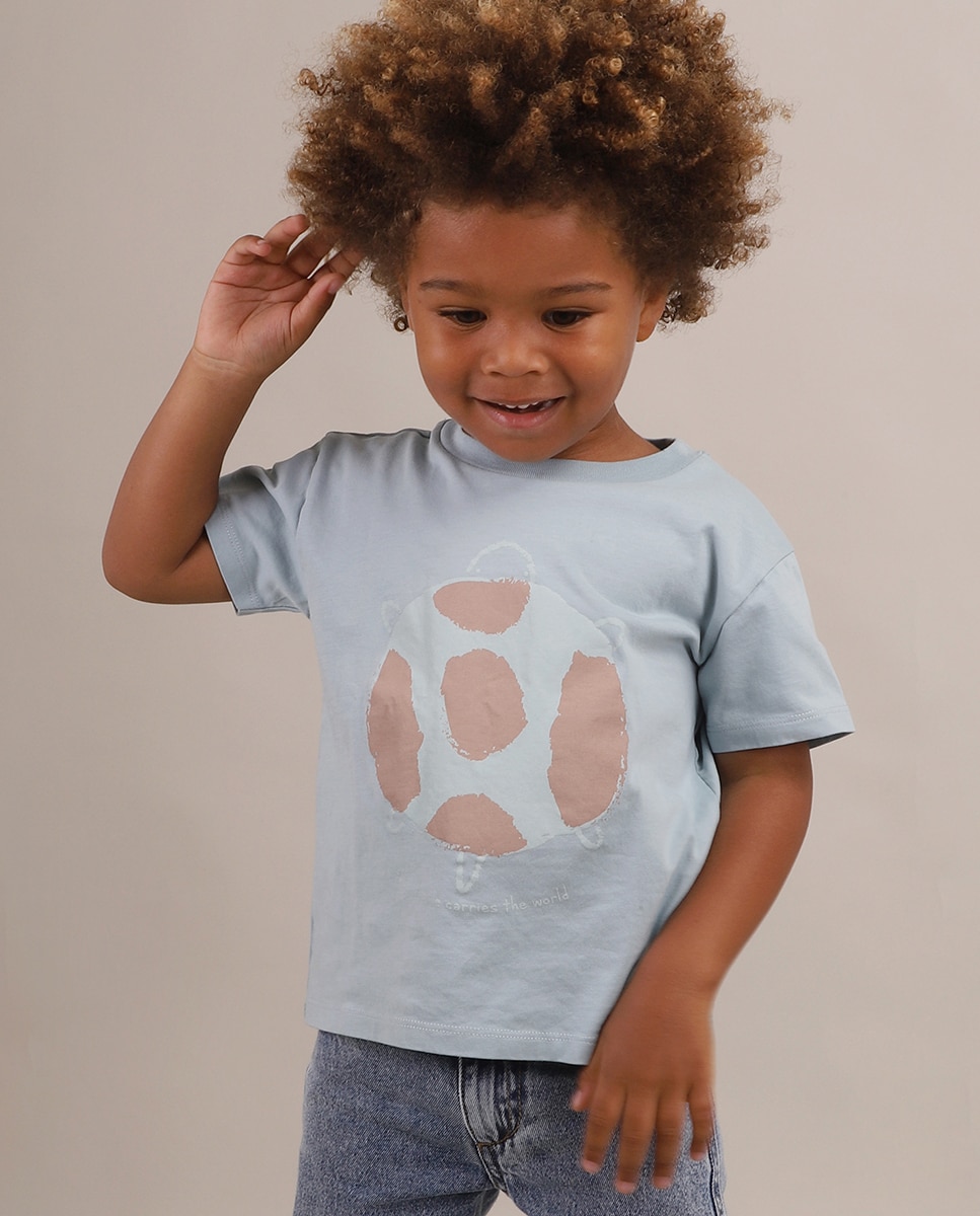 T-Shirt de Menino em Algodão com Desenho Frontal KNOT Azul-4