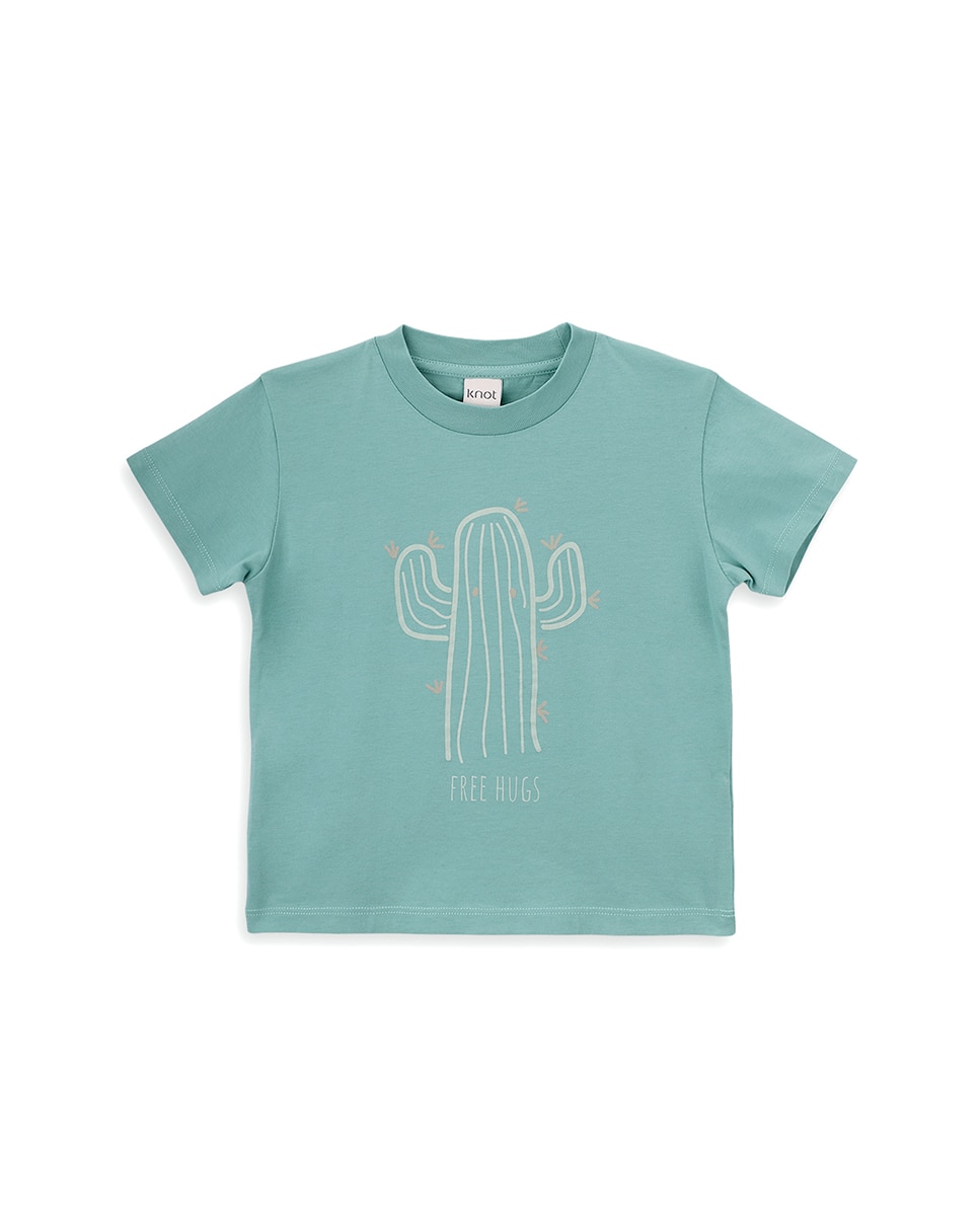 T-Shirt de Menino em Algodão com Desenho Frontal KNOT Verde-menta-1