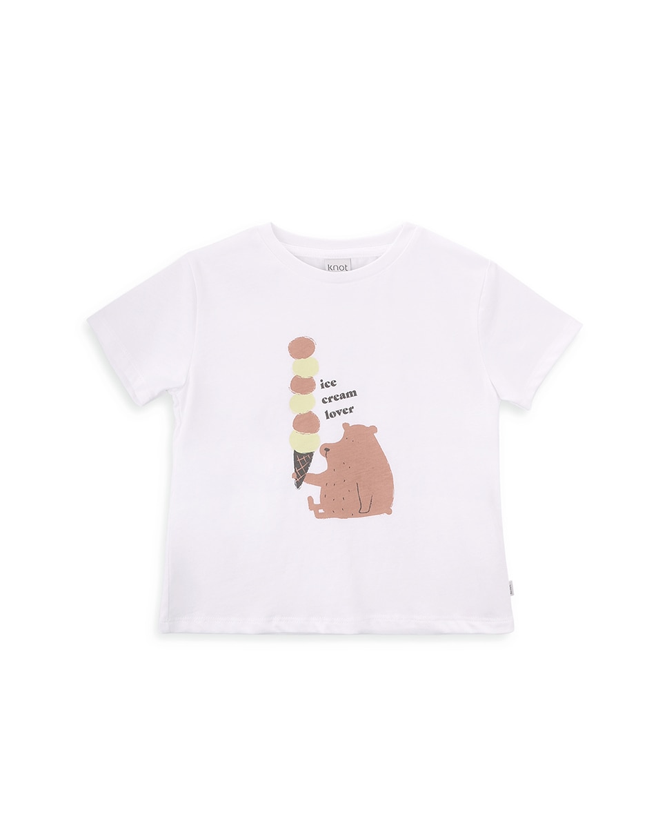 T-Shirt de Menino em Algodão com Desenho Frontal KNOT Branco-1