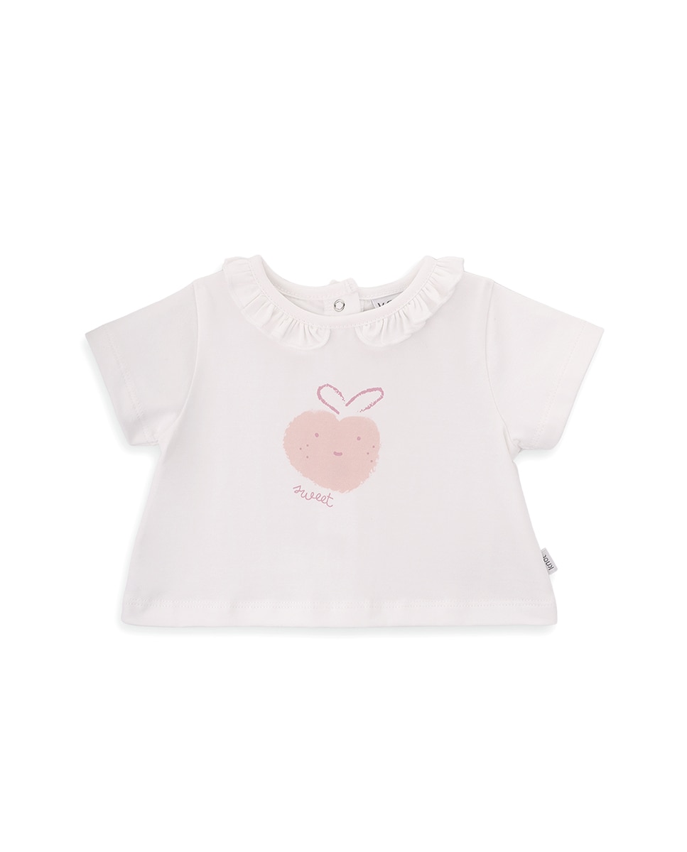 T-Shirt de Bebé Menina em Algodão Orgânico com Desenho Frontal KNOT Branco-1