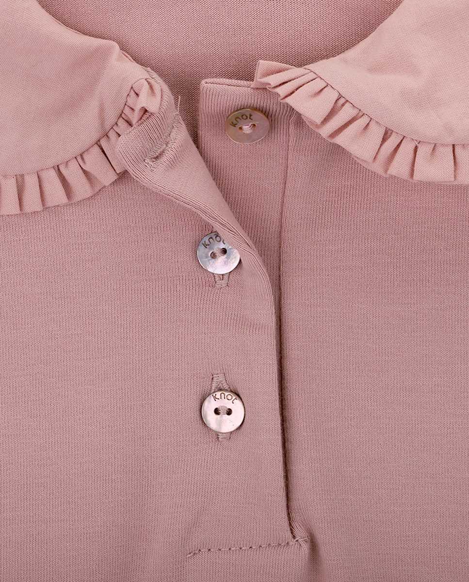 Polo de Menina em Algodão Orgânico com Gola com Folho KNOT Rosa-2