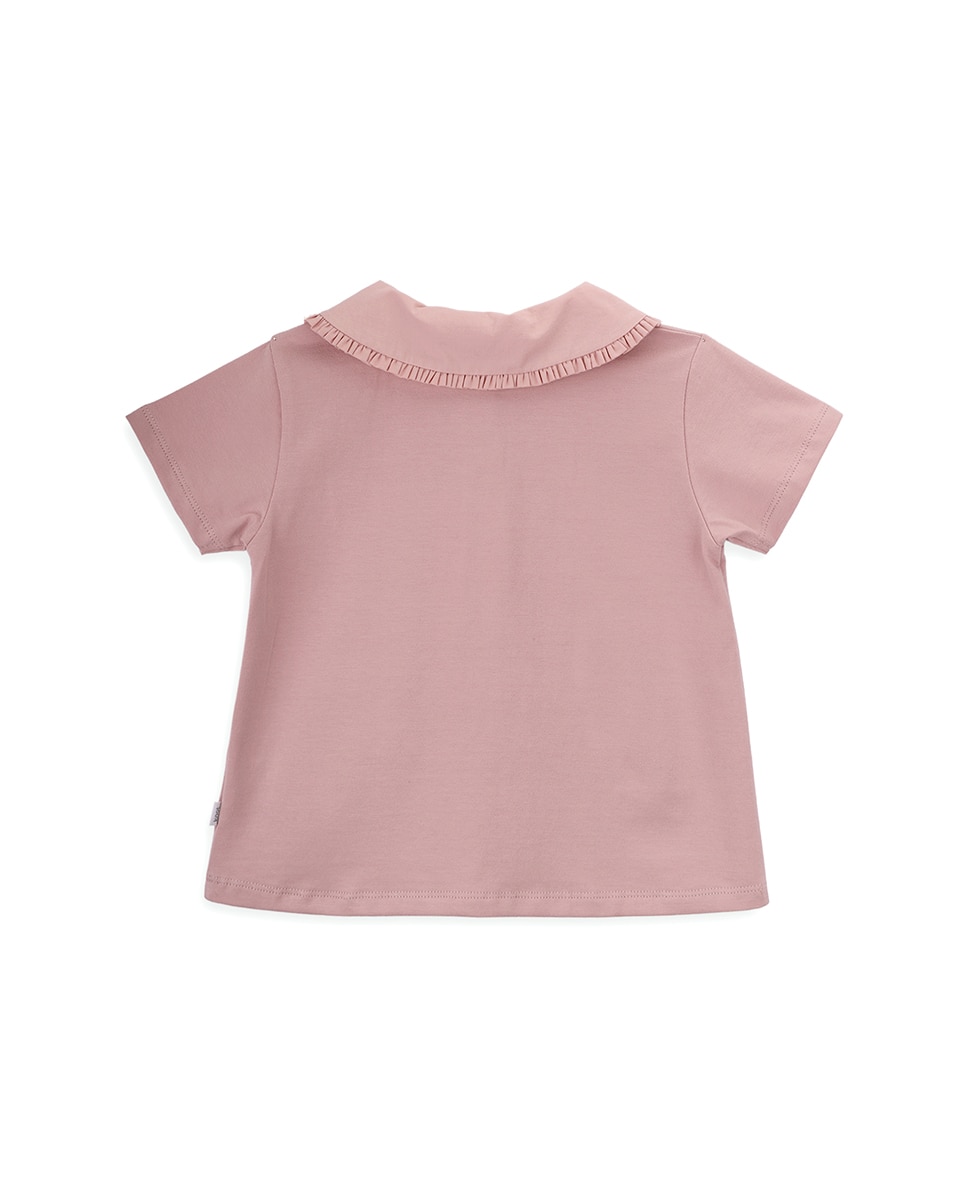Polo de Menina em Algodão Orgânico com Gola com Folho KNOT Rosa-3