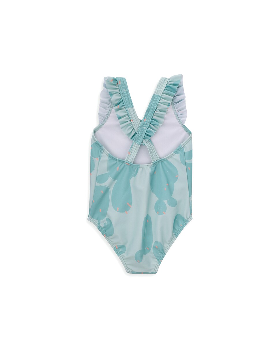 Fato de Banho de Menina com Estampado de Catos Verde-2