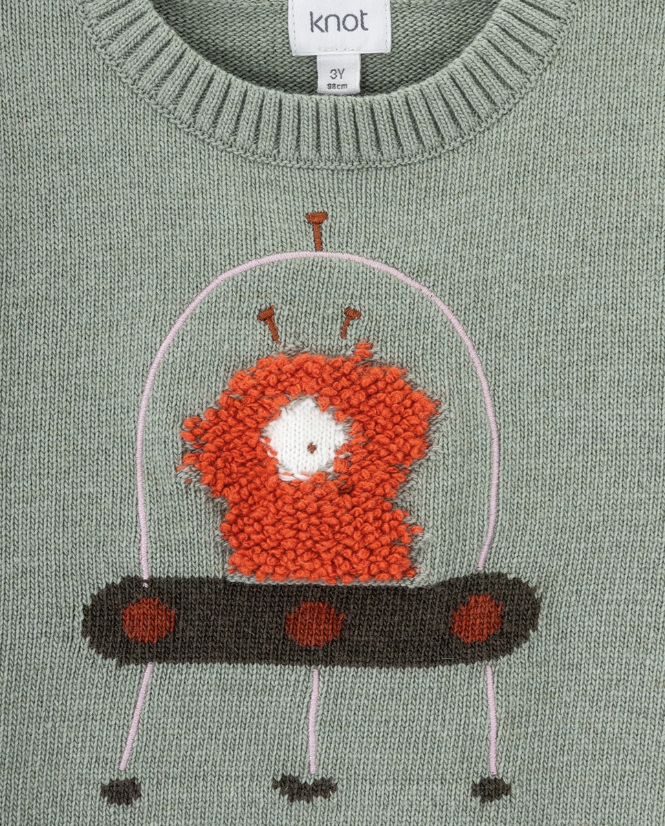 Camisola de Malha Moon Friend de Menino KNOT Verde-claro-1