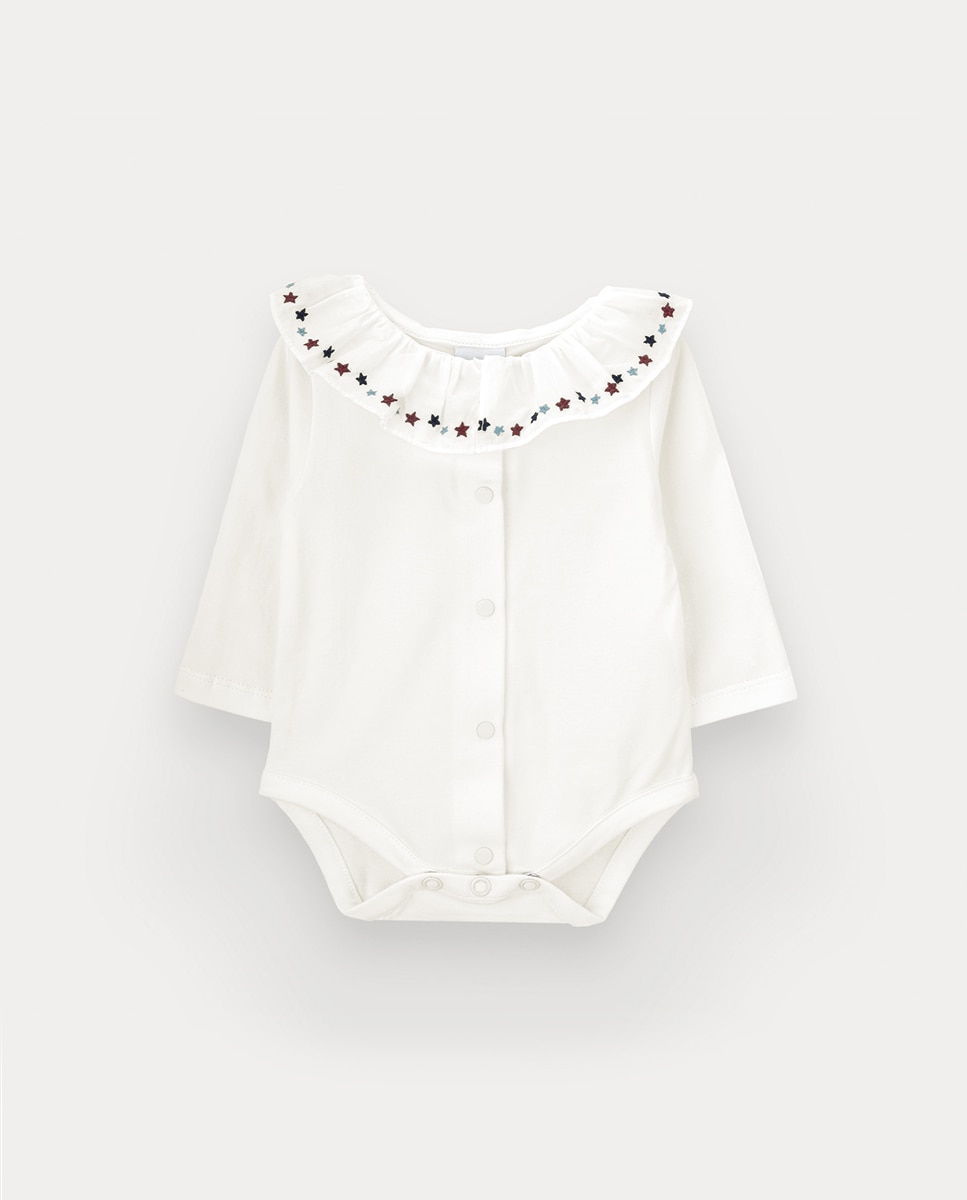 Body Jolly Stars de Bebé Menina em Algodão Orgânico KNOT Pérola-1
