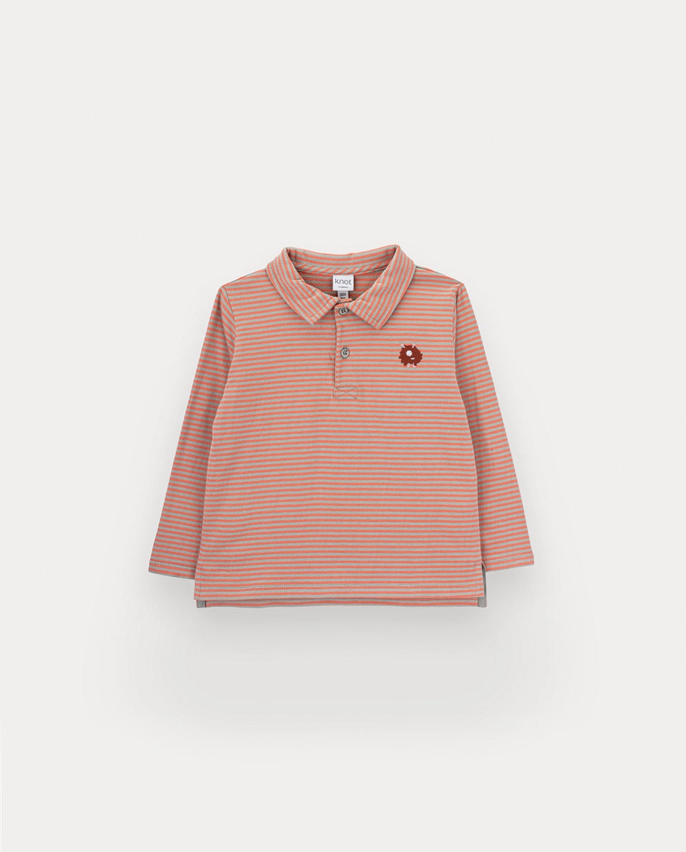 Polo Beastie Stripes de Menino em Algodão KNOT Vermelho-1