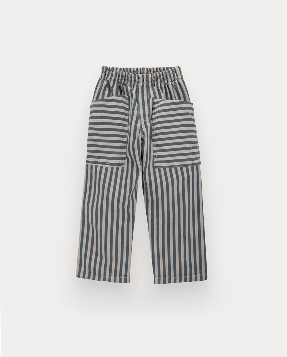 Calças Sloan de Menino em Sarja de Riscas KNOT Azul-escuro-1