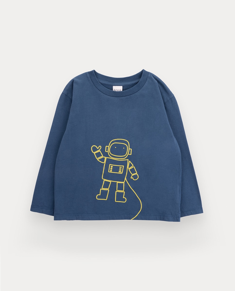 T-Shirt Astronaut de Menino em Algodão Orgânico KNOT Azul-1