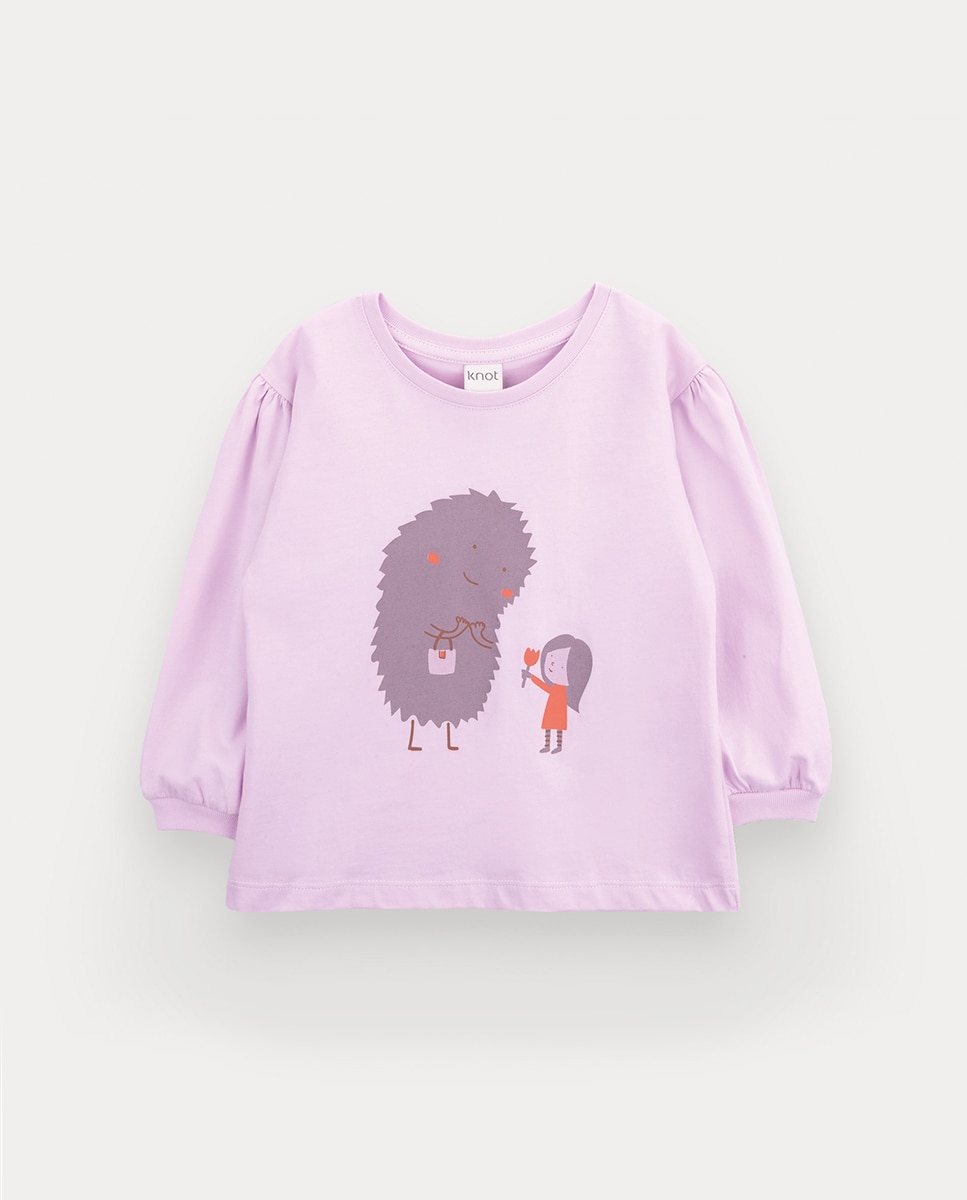 T-Shirt Fluffy Flower de Menina em Algodão Orgânico KNOT Lilás-1