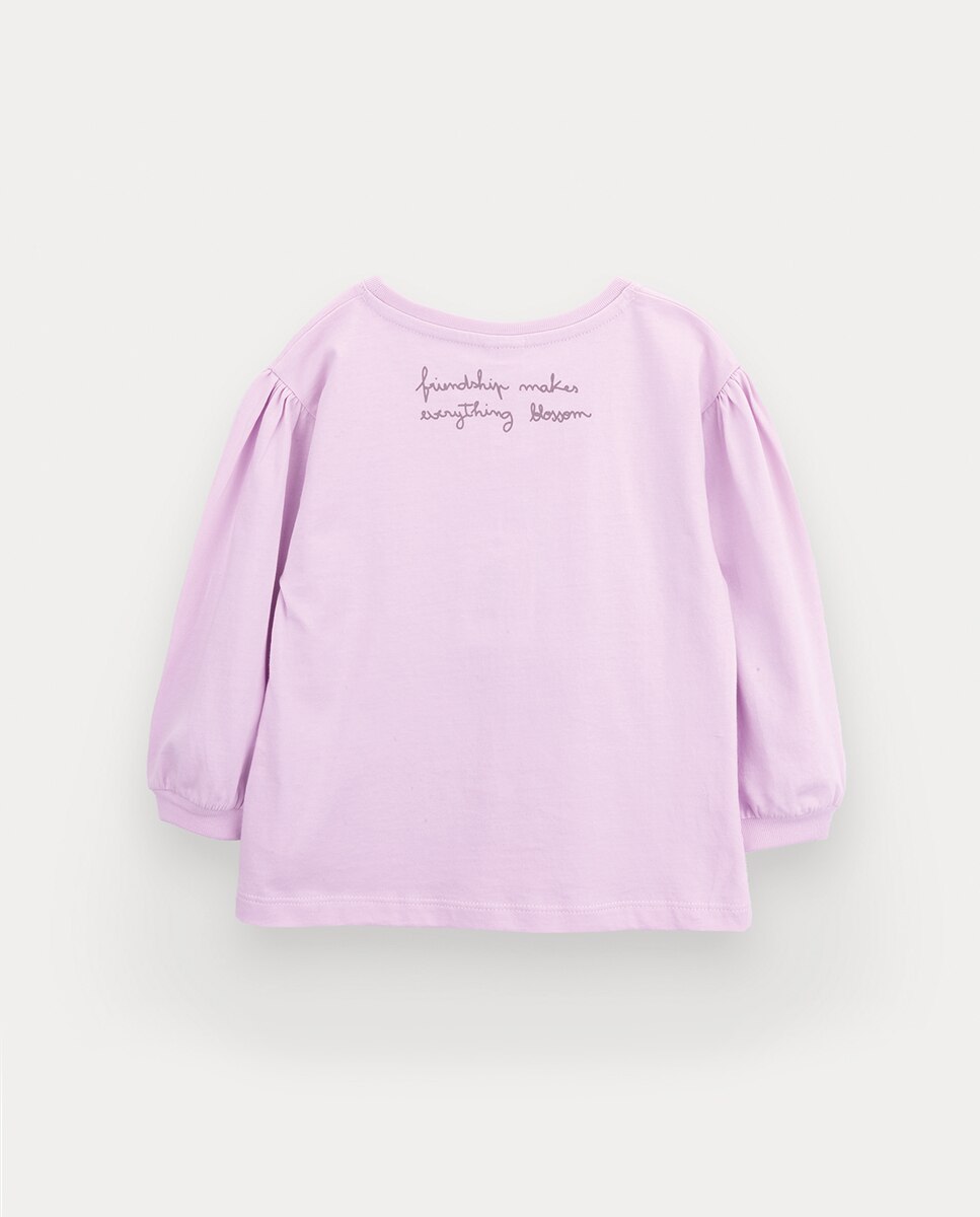 T-Shirt Fluffy Flower de Menina em Algodão Orgânico KNOT Lilás-2