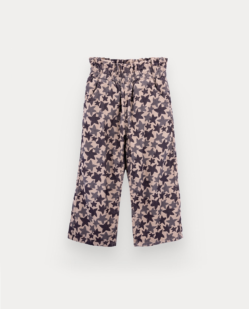 Calças Alana de Menina em Bombazine Estampada KNOT Azul-escuro-1