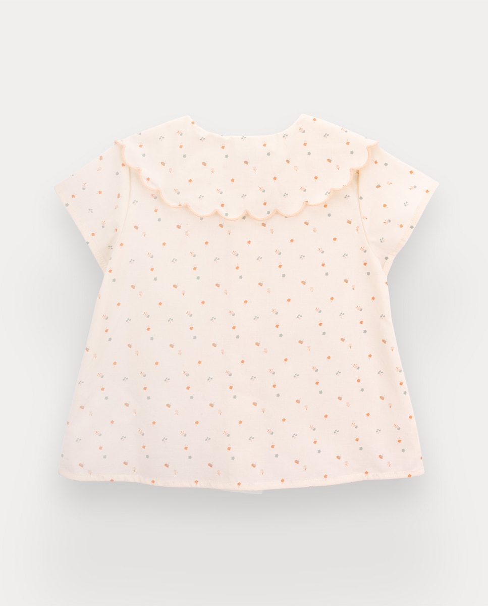 Blusa Ellie de menina em algodão orgânico KNOT Bege-3