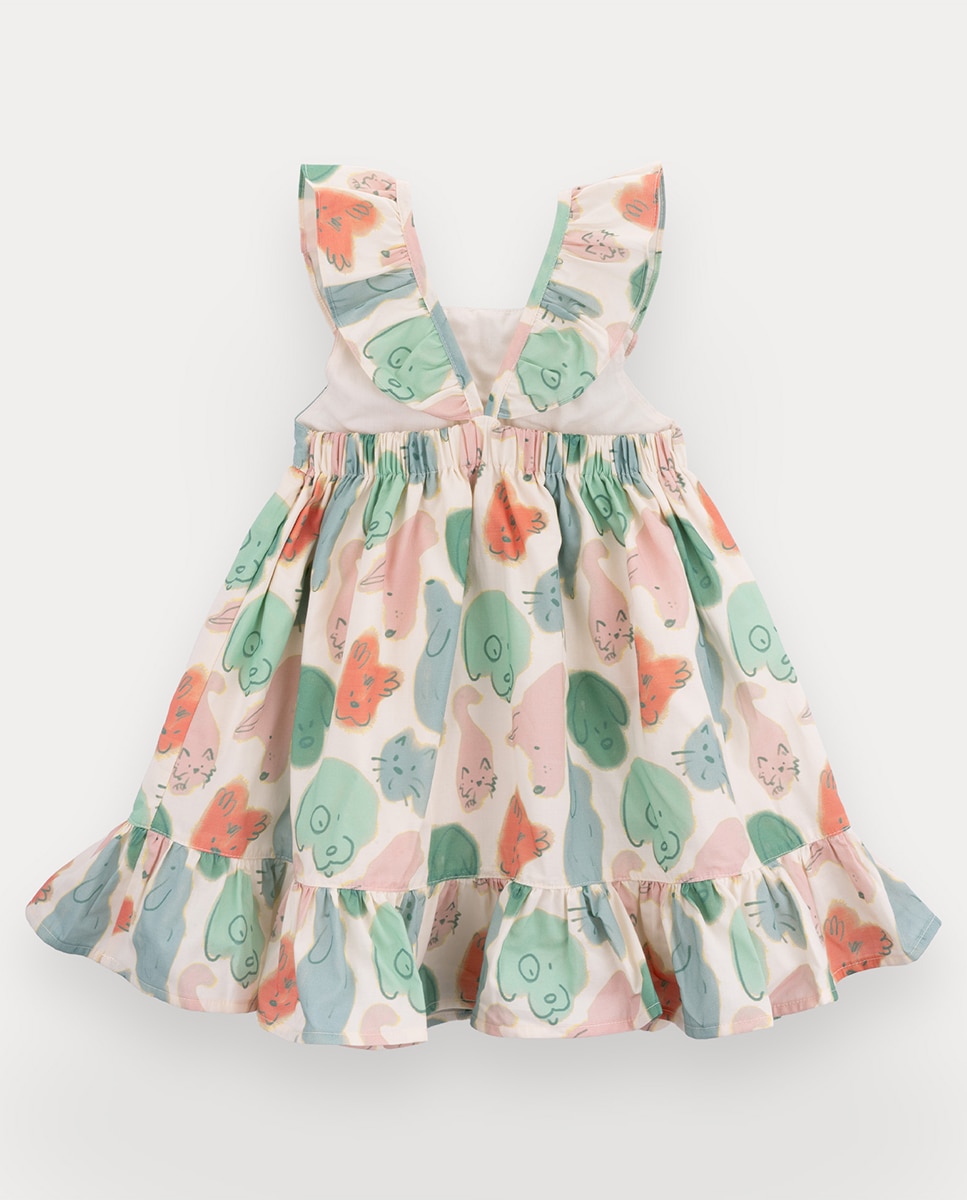 Vestido Fur-ever Friends de menina em algodão Multicolor-3