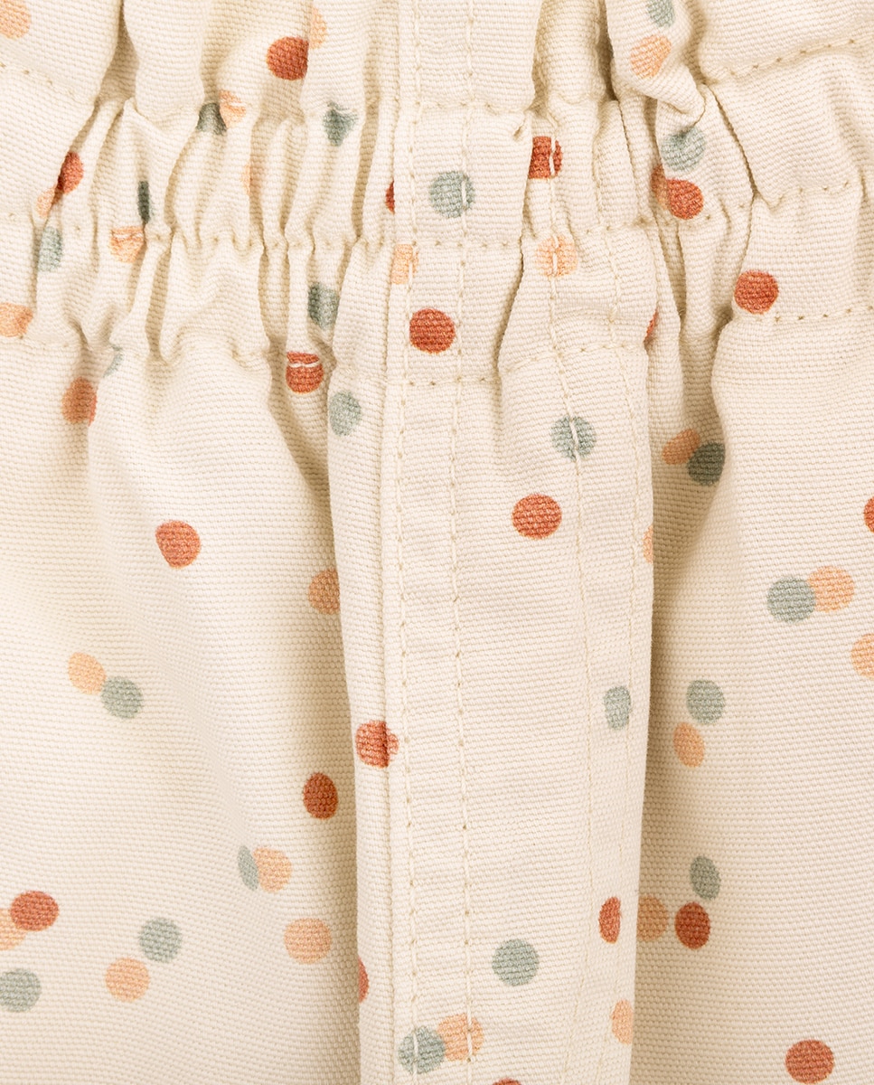 Calças Playful Dots de menina em canvas de algodão KNOT Bege-2