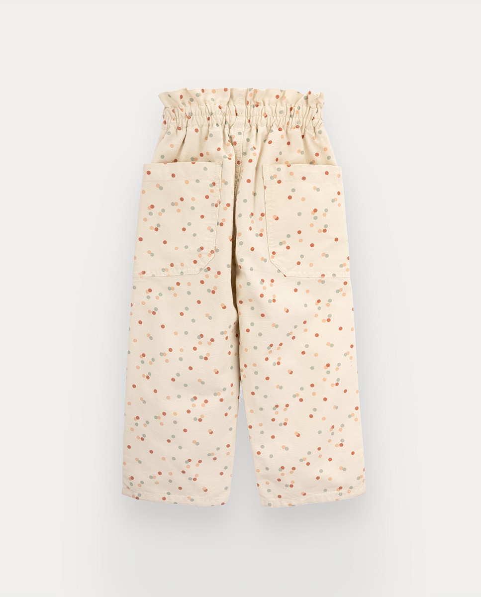 Calças Playful Dots de menina em canvas de algodão KNOT Bege-3