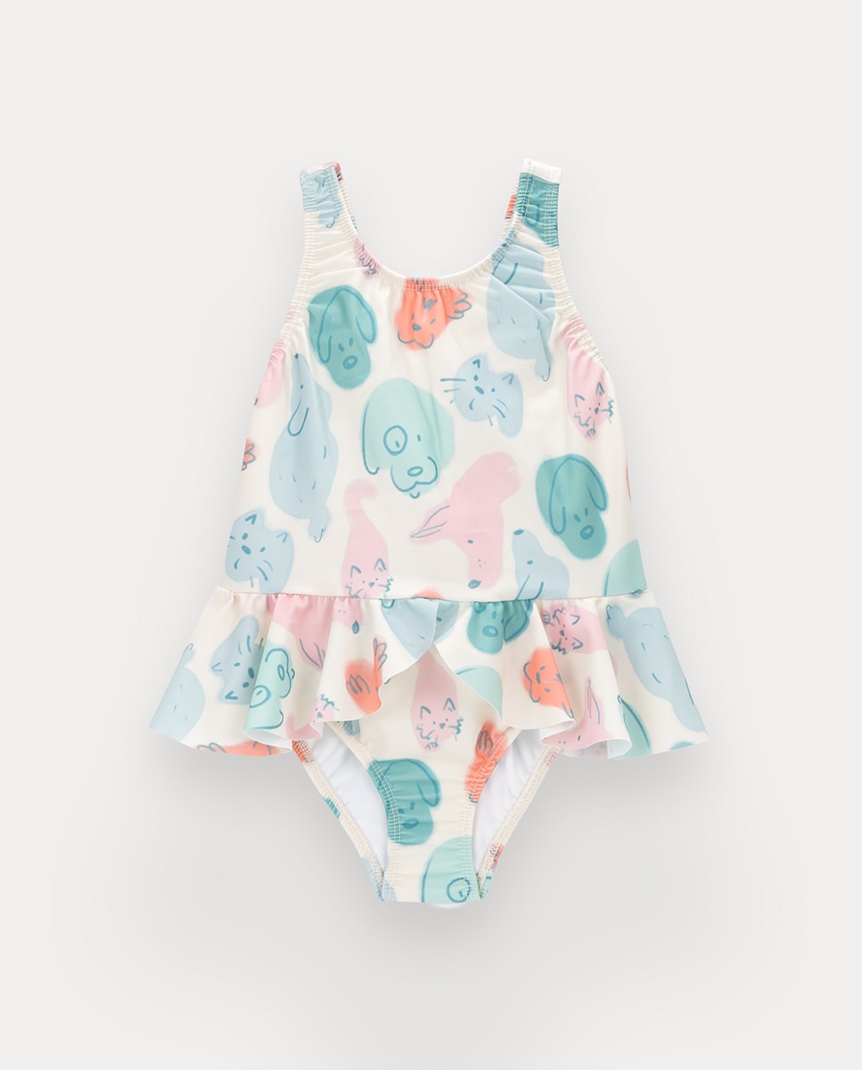 Imagem 0 de Fato de banho Olivia de menina com padrão de animais