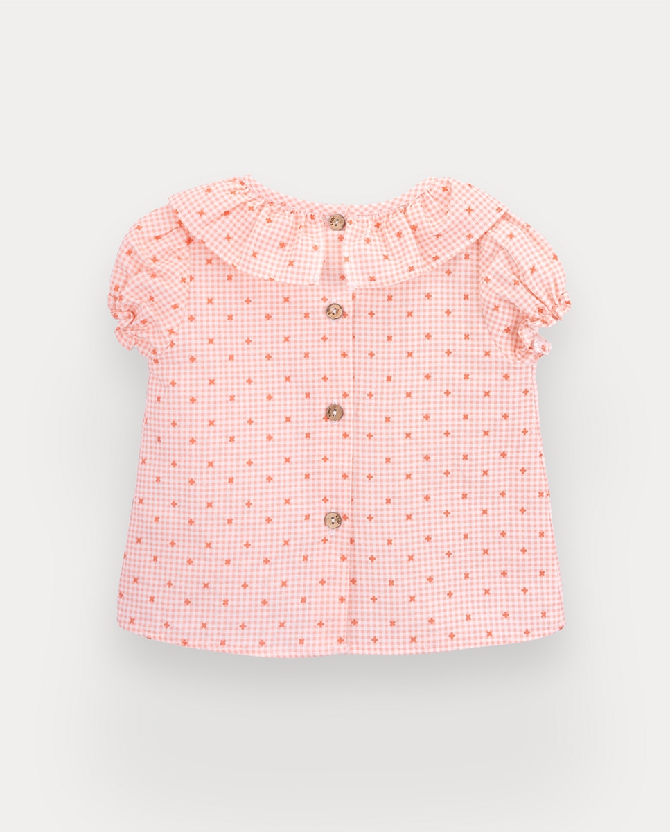 Blusa Grace de bebé menina em linho e algodão KNOT Salmão-3