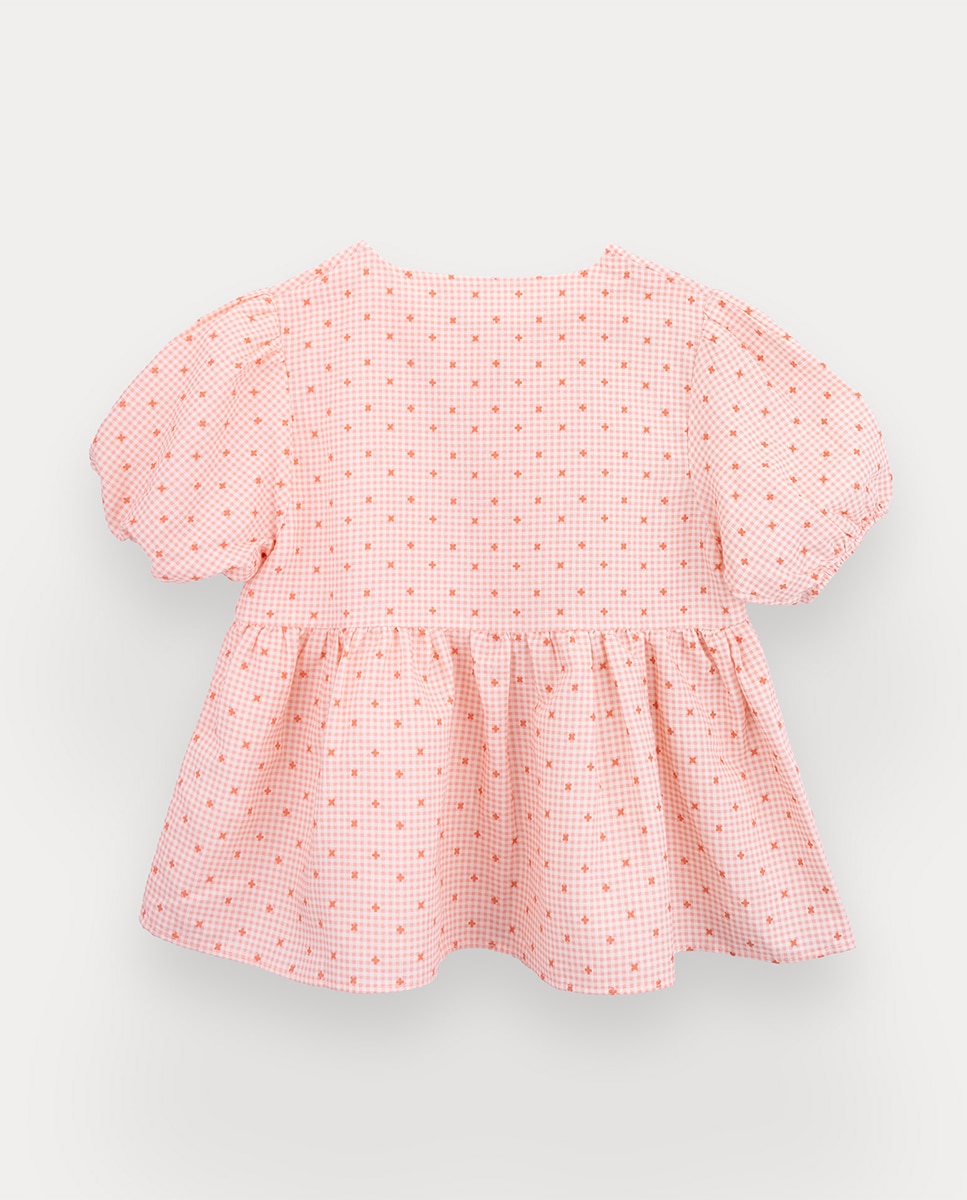 Blusa Debi de menina em linho e algodão KNOT Salmão-3
