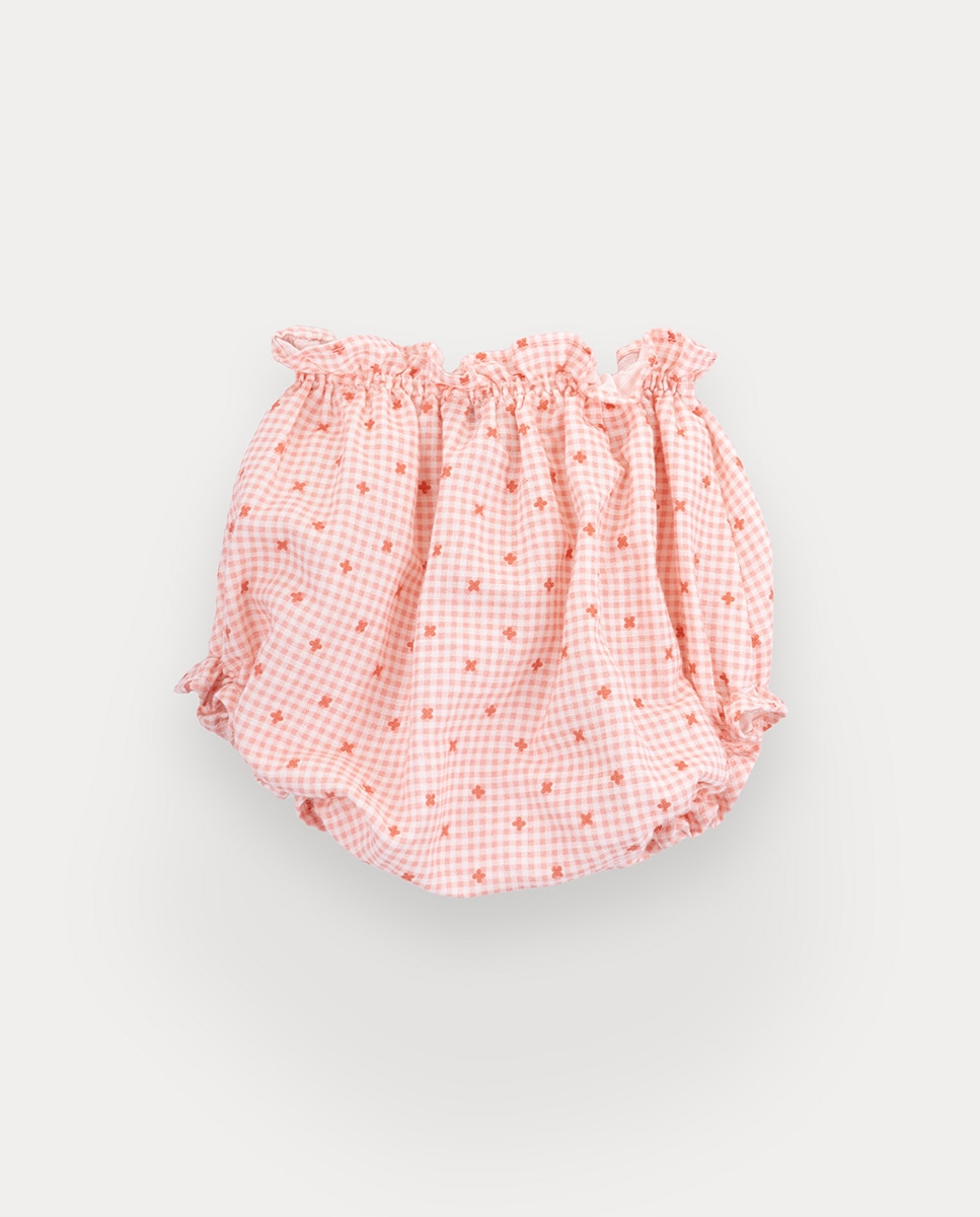 Bloomers Eleanor de bebé menina em linho e algodão KNOT Salmão-3