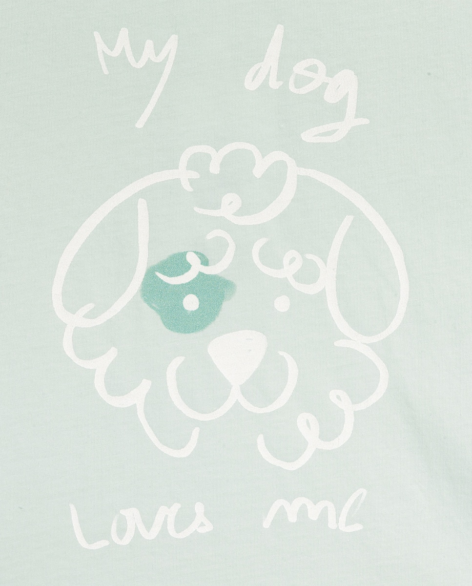 T-shirt Dog Lover de menino em algodão KNOT Verde-2