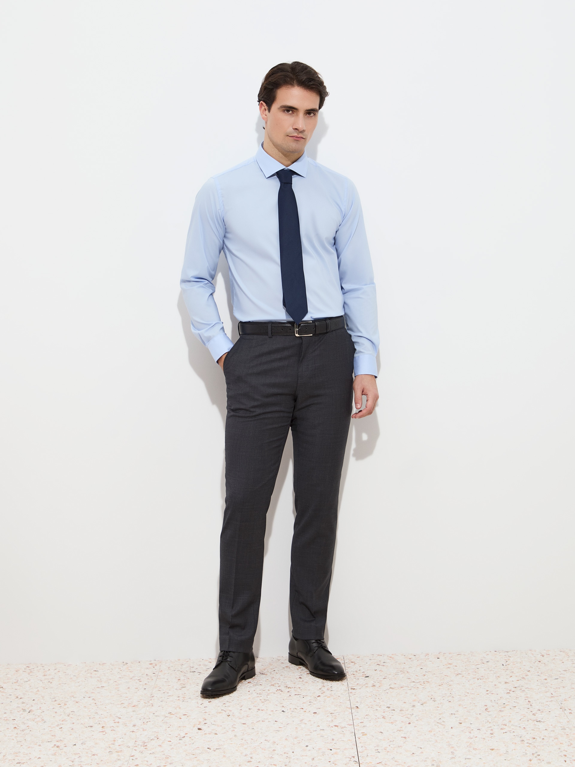 Camisa clássica slim fit Azul-claro-2