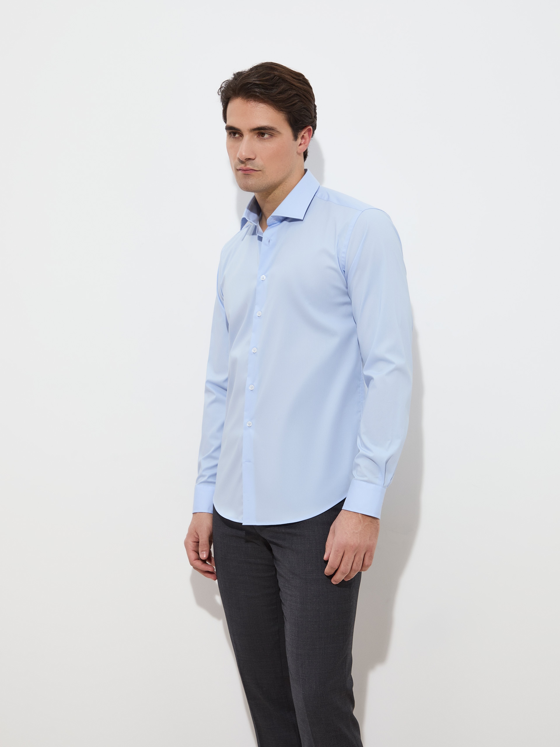 Camisa clássica slim fit Azul-claro-3