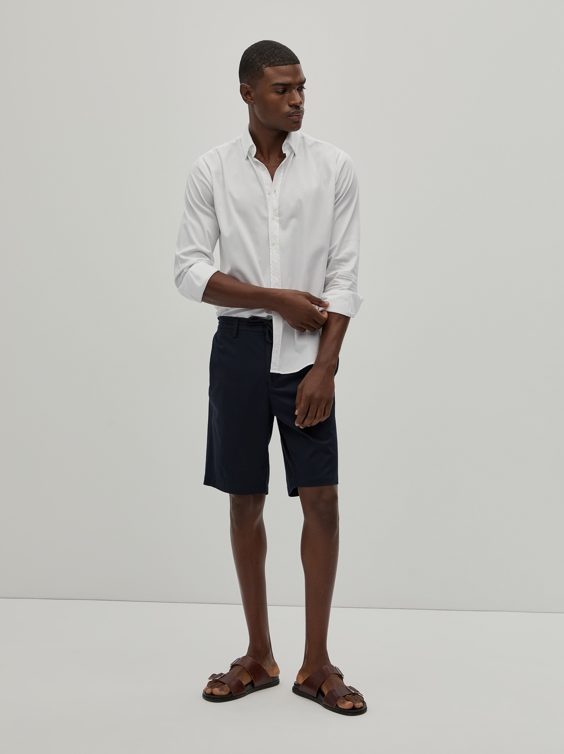 Camisa Lisa Regular Fit de Algodão Branco-2