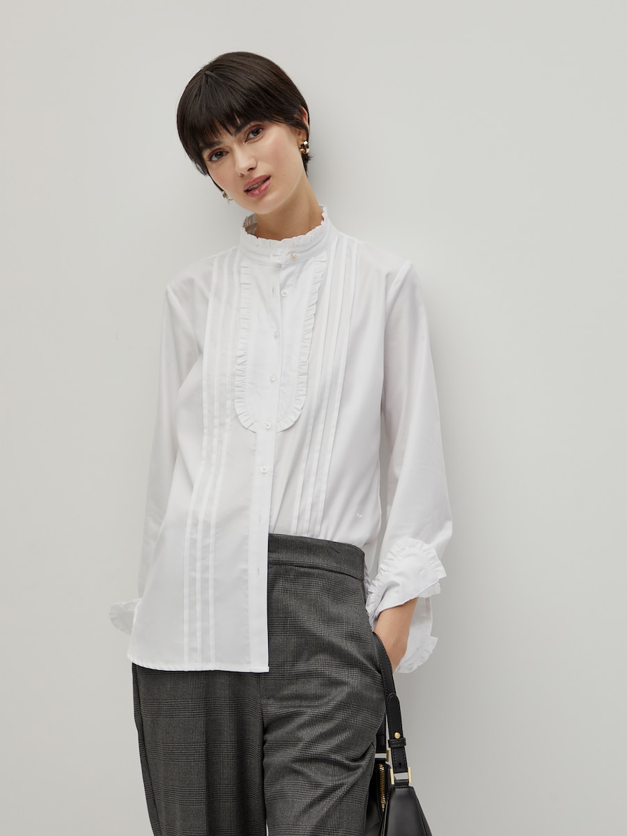 Camisa de Algodão com Folhos Branco-1