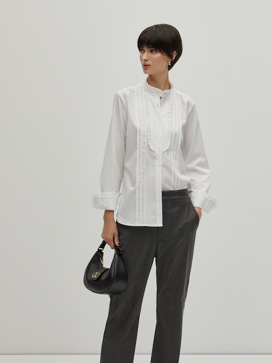 Camisa de Algodão com Folhos Branco-3