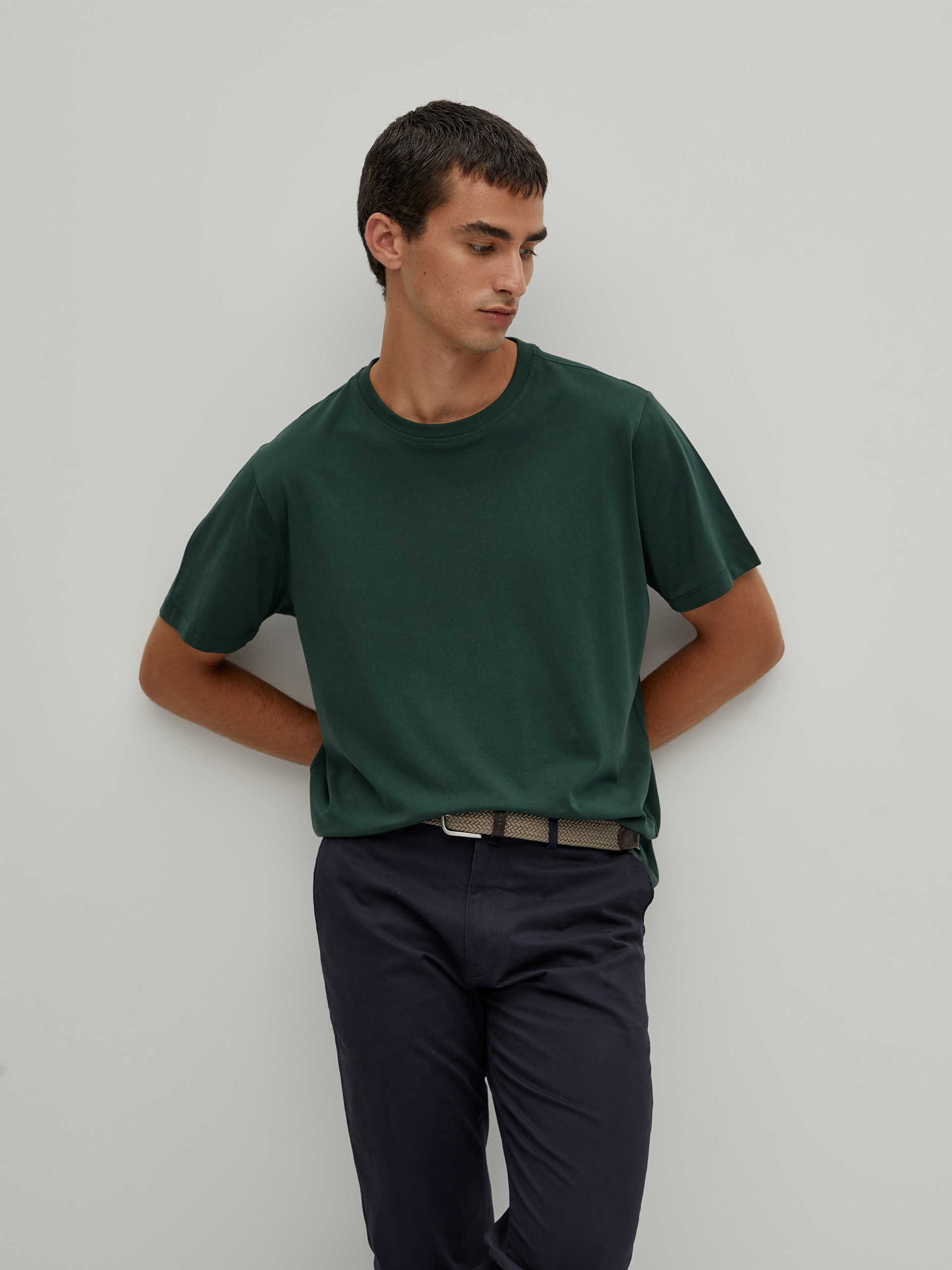 T-Shirt Básica Algodão Verde-escuro-1